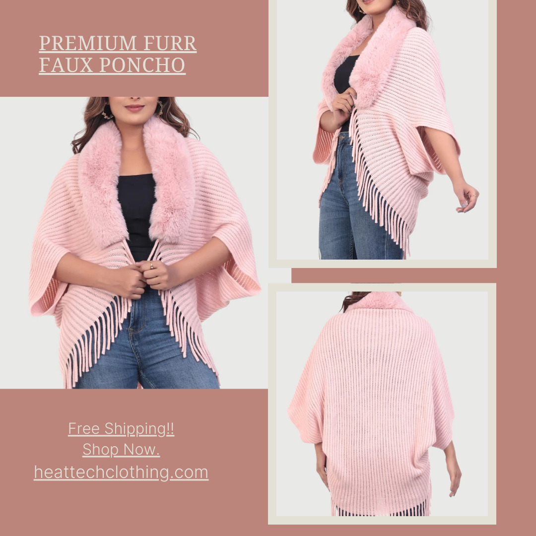 Premium Casual Faux Fur Collar Cardigan Poncho