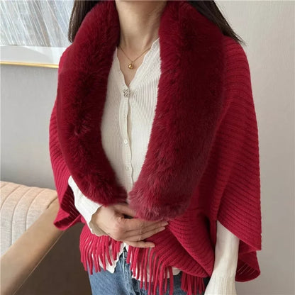 Premium Casual Faux Fur Collar Cardigan Poncho